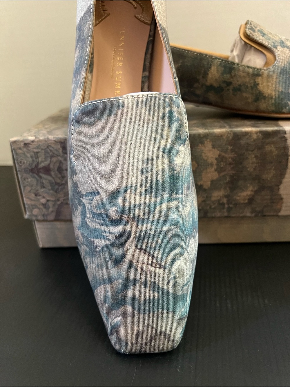 ANTONIO MELANI Blue and Cream Embroidered Slip-On Loafers - Picture 3 of 7